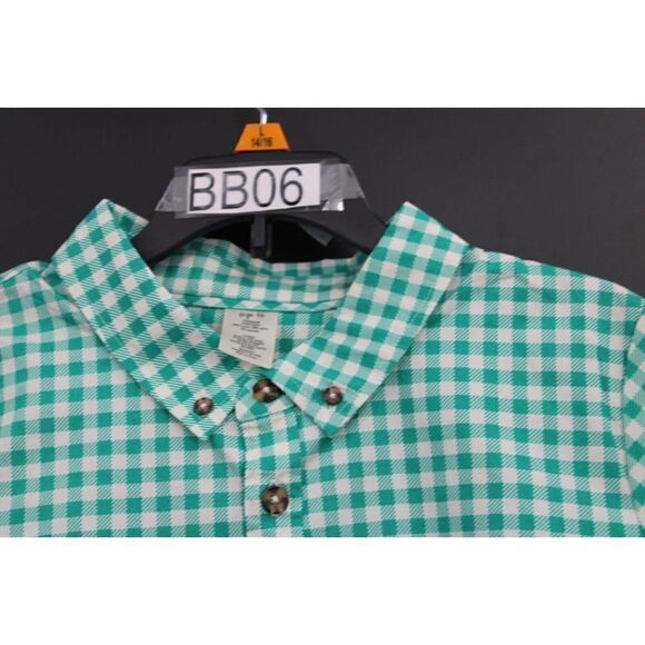 ELEANOR ROSE BOYS SIZE 14 GREEN WHITE CHECK BUTTON DOWN SHORT SLEEVE SHIRT - Picture 2 of 9